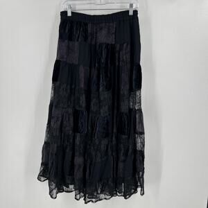 Vintage Velvet Lace Maxi Skirt Size L Tiered Witchy Fairy Whimsigoth Y2K 90s